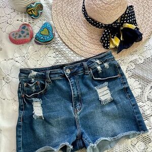 Monkey Ride Jeans Distressed High-Waist Denim Cut-Off Shorts - XL Festival